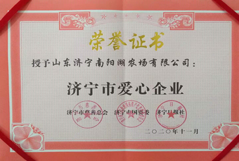 南陽(yáng)湖農(nóng)場(chǎng)喜獲“濟(jì)寧市愛(ài)心企業(yè)”榮譽(yù)稱(chēng)號(hào)